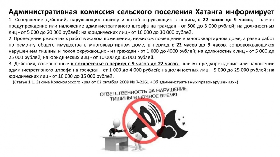 Административная комиссия сельского поселения Хатанга информирует "О нарушении тишины в ночное время"